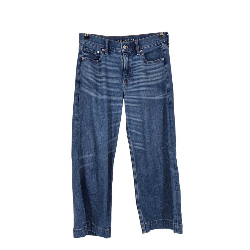 American Eagle Medium Wash Strigid 90s Wide Leg Crop High Rise Jeans Size 4